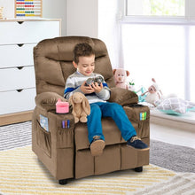 Load image into Gallery viewer, Adjustable Lounge Chair with Footrest and Side Pockets for Children-Brown