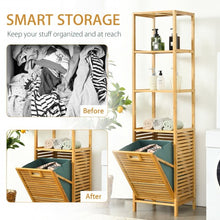 Load image into Gallery viewer, Bamboo Tower Hamper Organizer with 3-Tier Storage Shelves-Natural