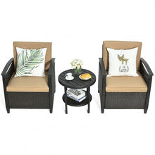 Load image into Gallery viewer, 3Pcs Patio Rattan Furniture Set Cushioned Sofa Storage Table with Shelf Garden