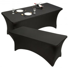 Load image into Gallery viewer, 2Pcs 8 ft Rectangular Spandex Wedding Tablecloth-Black