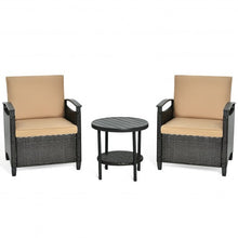 Load image into Gallery viewer, 3Pcs Patio Rattan Furniture Set Cushioned Sofa Storage Table with Shelf Garden