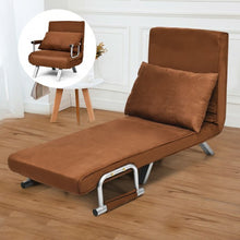 Load image into Gallery viewer, Chamois Convertible Sleeper Bed Arm Sofa with Pillow-Brown