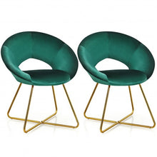 Load image into Gallery viewer, Set of 2 Accent Velvet Chairs Dining Chairs Arm Chair w/Golden Legs Dark Green