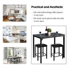 Load image into Gallery viewer, 3 Piece Counter Height Dining Set Faux Marble Table-Black