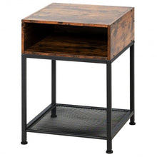 Load image into Gallery viewer, Industrial Nightstand End Side Table with Mesh Shelf