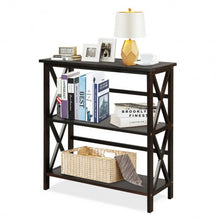 Load image into Gallery viewer, 3-Tier Wooden Open Shelf Bookcase with X-Design-Coffee