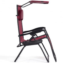 Load image into Gallery viewer, Folding Recliner Lounge Chair with Shade Canopy Cup Holder-Wine