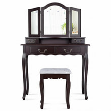 Load image into Gallery viewer, Tri Folding Mirror Makeup Dressing Vanity Set with 4 Drawers-Coffee