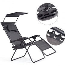 Load image into Gallery viewer, Folding Recliner Lounge Chair with Shade Canopy Cup Holder-Black