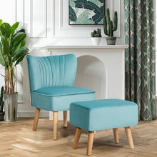 Load image into Gallery viewer, Leisure Chair and Ottoman Padded Velvet Tufted Sofa Set -Green