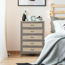 Load image into Gallery viewer, Dresser Rustic Storage Freestanding Wooden Cabinet with 5 Rattan Drawers-Oak