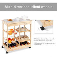 Load image into Gallery viewer, Rolling Wood Kitchen Trolley Cart Island Shelf w/ Storage Drawers Baskets New-Natural