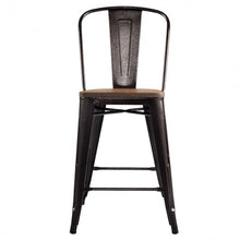 Load image into Gallery viewer, Set of 4 Rustic Metal Wood Bar Chairs with Seat-Wood