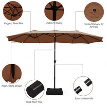 Load image into Gallery viewer, 15 Foot Extra Large Patio Double Sided Umbrella with Crank and Base-Tan