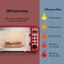 Load image into Gallery viewer, 700W Glass Turntable Retro Countertop Microwave Oven-Red