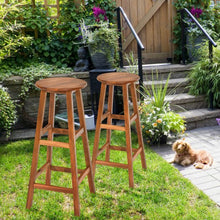Load image into Gallery viewer, Set of 2 30" Acacia Wood Barstools with Round Seat and Square Leg