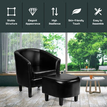 Load image into Gallery viewer, Modern Accent Tub Chair and Ottoman Set with Fabric Upholstered-Black