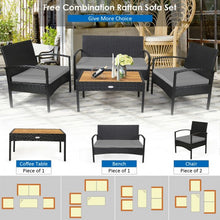 Load image into Gallery viewer, 4 Pcs Patio Rattan Furniture Set Sofa Chair Coffee Table with Cushion-Gray