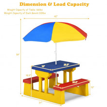 Load image into Gallery viewer, Kids Picnic Folding Table and Bench with Umbrella-Yellow
