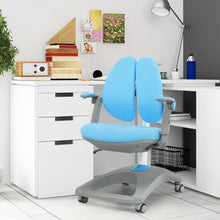 Load image into Gallery viewer, Kids Adjustable Height Depth Study Desk Chair with Sit-Brake Casters-Blue