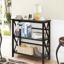 Load image into Gallery viewer, 3-Tier Wooden Open Shelf Bookcase with X-Design-Coffee