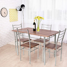 Load image into Gallery viewer, 5 pcs Wood Metal Dining Table Set with 4 Chairs-Walnut