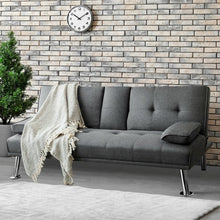 Load image into Gallery viewer, Convertible Folding Futon Sofa Bed Fabric with 2 Cup Holders-Dark Gray