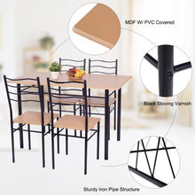 Load image into Gallery viewer, 5 pcs Wood Metal Dining Table Set with 4 Chairs