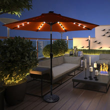 Load image into Gallery viewer, 9 Ft and 32 LED Lighted Solar Patio Market Umbrella Shelter with Tilt and Crank-Orange