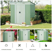 Load image into Gallery viewer, 4x6 ft Outdoor Galvanized Steel Tool Storage Shed with Sliding Door-Light Green