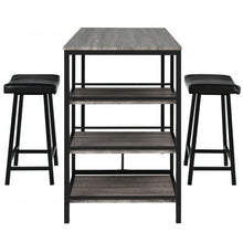 Load image into Gallery viewer, 3 Pcs Counter Height Dining Bar Table Set w/ 2 Stools and 3 Storage Shelves-BK