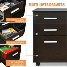 Load image into Gallery viewer, 3-Drawer Mobile Lateral File Cabinet Printer Stand-Espresso