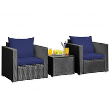Load image into Gallery viewer, 3 Pcs Patio wicker Furniture Set with Cushion-Navy