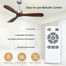 Load image into Gallery viewer, 52" Modern Brushed Nickel Finish Ceiling Fan with Remote Control