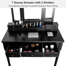 Load image into Gallery viewer, Makeup Dressing Table with Tri-Folding Mirror and Cushioned Stool for Women