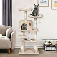 Load image into Gallery viewer, 55" Multi-Level Kitten Activity Tower with Hammock-Beige