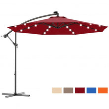 Load image into Gallery viewer, 10 Inch Patio Hanging Solar LED Umbrella Sun Shade with Cross Base-Burgundy