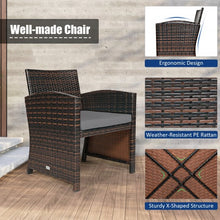Load image into Gallery viewer, 3 Pieces PE Rattan Wicker Furniture Set with Cushion Sofa Coffee Table for Garden-Gray