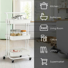 Load image into Gallery viewer, 3-Tier Utility Cart Storage Rolling Cart with Casters-White
