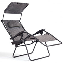 Load image into Gallery viewer, Folding Recliner Lounge Chair with Shade Canopy Cup Holder-Gray
