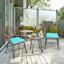 Load image into Gallery viewer, 3 Pcs Patio Rattan Bistro Set with Cushion-Turquoise
