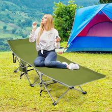 Load image into Gallery viewer, Folding Camping Cot with Side Storage Pocket Detachable Headrest-Green