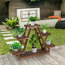Load image into Gallery viewer, Wood Plant Stand Triangular Shelf 6 Pots Flower Shelf