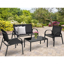 Load image into Gallery viewer, 4 pcs Patio Furniture Set with Glass Top Coffee Table-Black