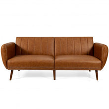 Load image into Gallery viewer, Convertible Futon Sofa Bed PU Adjustable Couch Sleeper with Wood Legs-Brown