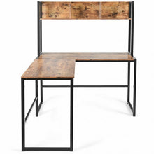 Load image into Gallery viewer, Industrial L-Shaped 55" Corner Computer Gaming Table with Bookshelf-Coffee