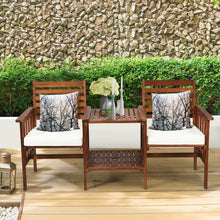 Load image into Gallery viewer, 3 pcs Outdoor Patio Table Chairs Set Acacia Wood Loveseat-White
