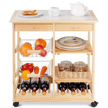 Load image into Gallery viewer, Rolling Wood Kitchen Trolley Cart Island Shelf w/ Storage Drawers Baskets New-Natural
