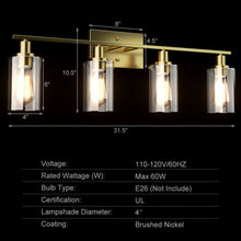 Load image into Gallery viewer, 4-Light Wall Sconce with Clear Glass Shade-Golden