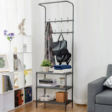 Load image into Gallery viewer, 3 Tier Metal Storage Shelf 16 Hooks Hat Shoes Rack